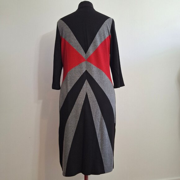 Bold Colorblock Midi Knit Bodycon Sheath Dress Size 2XL ¾ Sleeves Scoop Neck - Picture 11 of 11